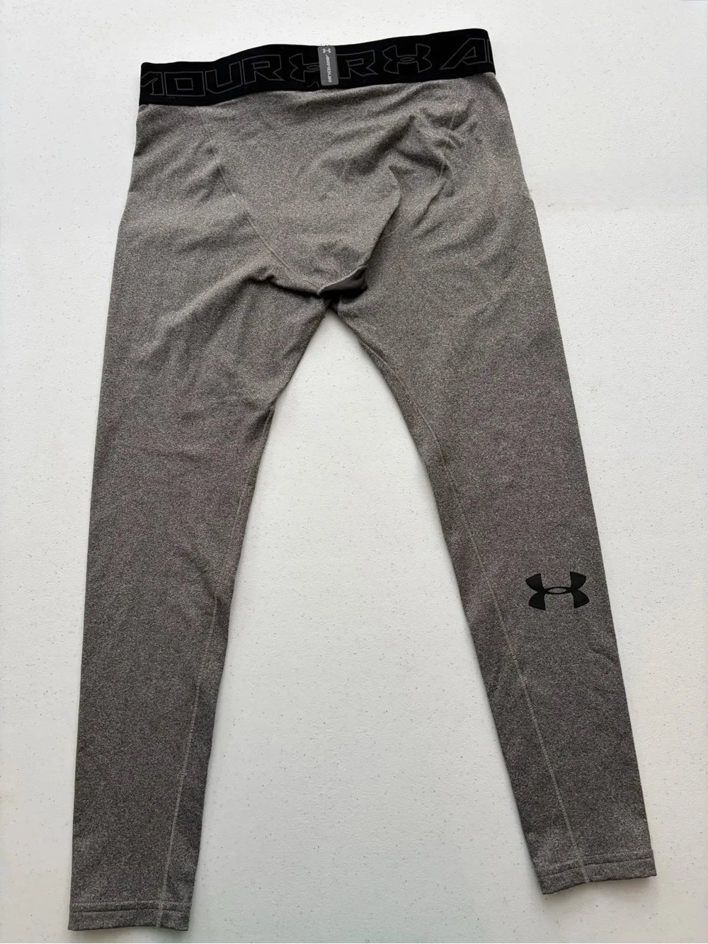 Under Armour Men's Compression Leggings in Heather Gray with Black Logo